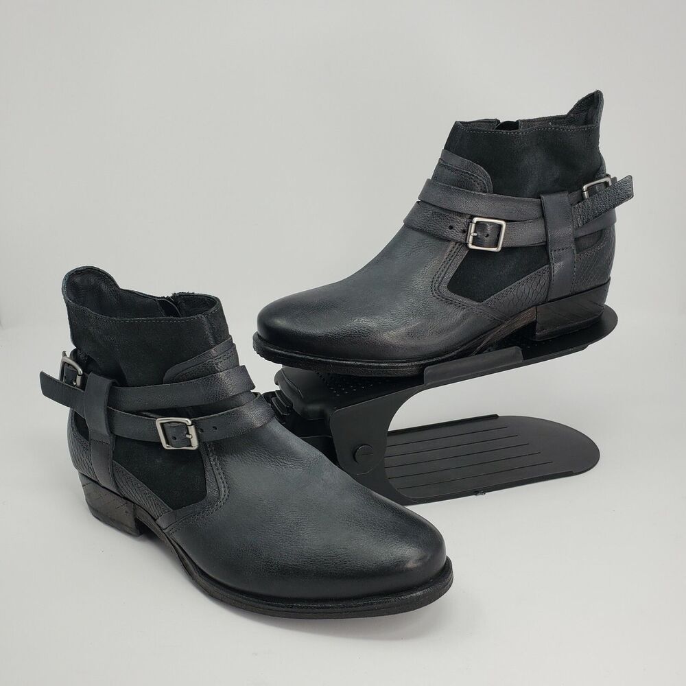 New Miz Mooz Womens Daryn Leather Buckle Ankle Boots Ocean Gray EU 37 US 6.5-7